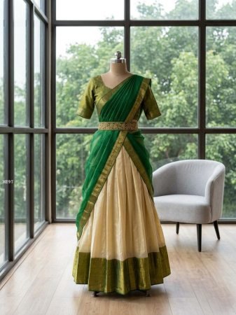 Traditional Cotton Silk Green Half Lehega Saree