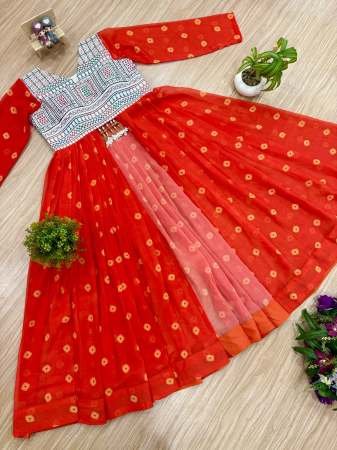 Traditional Denim Jeans With Orange Navratri Style Shrug