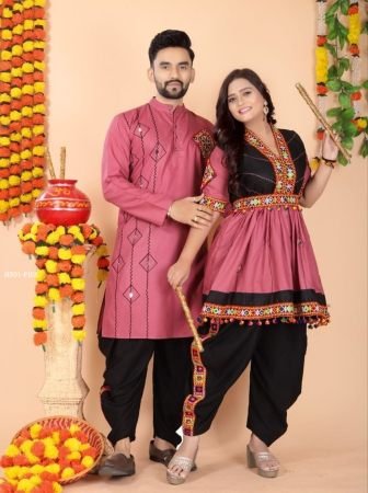 Traditional Embroidered Couple Outfit For Navratri 