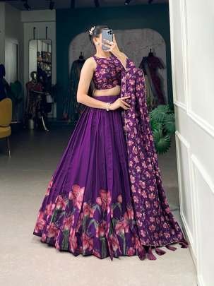 Traditional Floral Printed Lehenga Choli With Foil Work