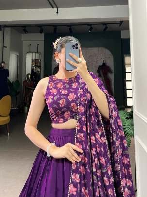 Traditional Floral Printed Lehenga Choli With Foil Work