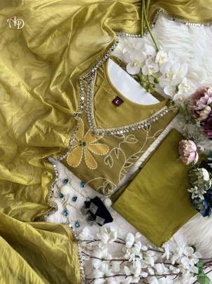 Traditional Full Neck Mirror Work Muslin Silk Kurti Set