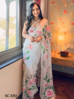 Fancy Georgette White Flower  Saree