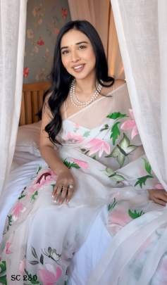 Fancy Georgette White Flower  Saree