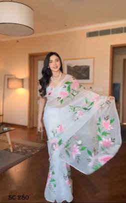 Fancy Georgette White Flower  Saree