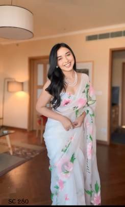 Fancy Georgette White Flower  Saree