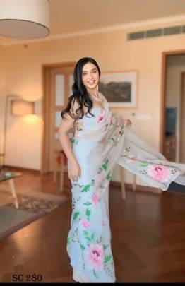 Fancy Georgette White Flower  Saree