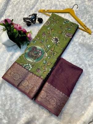 Traditional Jacquard Border Fancy Mul Cotton Olive Green Saree