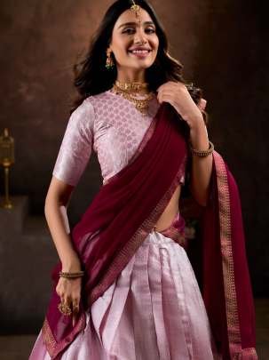 Traditional Look Of Designer Jacquard Silk Pink Lehenga Choli