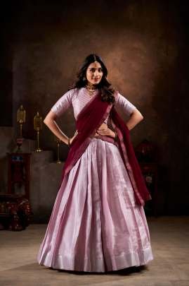Traditional Look Of Designer Jacquard Silk Pink Lehenga Choli