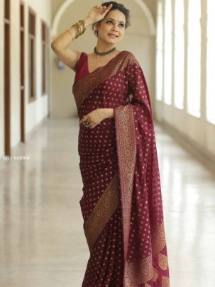 Traditional Maroon Silk Saree With Blouse