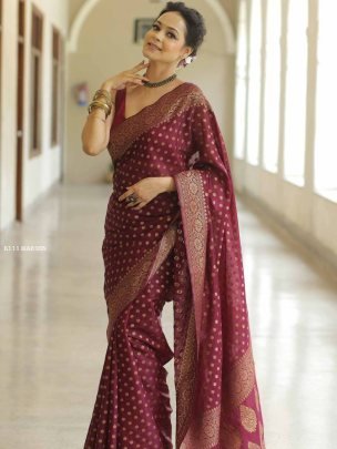 Traditional Maroon Silk Saree With Blouse