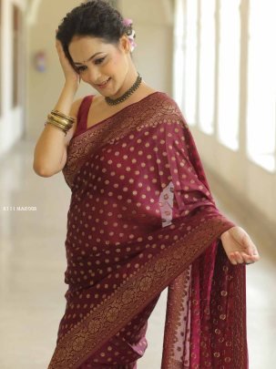Traditional Maroon Silk Saree With Blouse