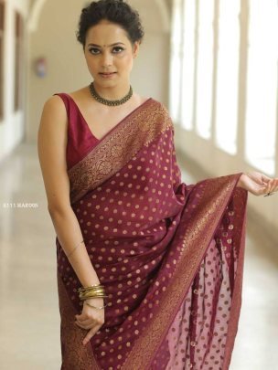 Traditional Maroon Silk Saree With Blouse