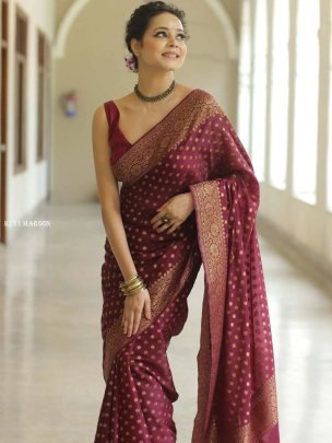 Traditional Maroon Silk Saree With Blouse