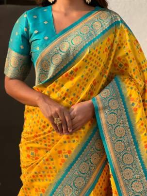 Traditional Meenakari Ikkat Weaves Patola Silk Saree