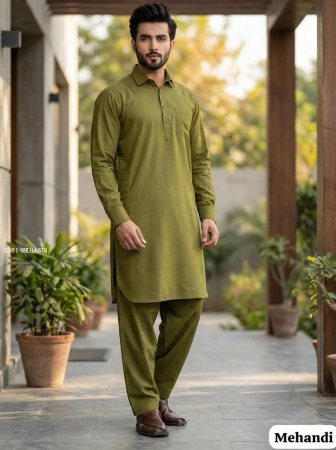 Traditional Mehndi Green Kurta Pajama Set for Men