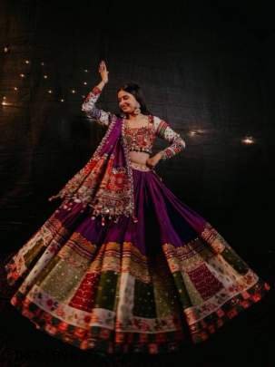 Traditional Mirror Work Butter Silk Navratri Lehenga Choli
