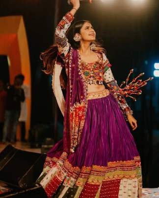 Traditional Mirror Work Butter Silk Navratri Lehenga Choli
