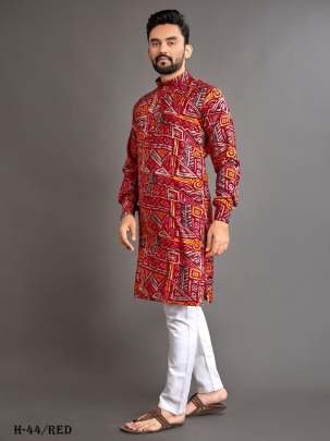 Traditional Navratri Wear Cottan Red Kurta With Pajama