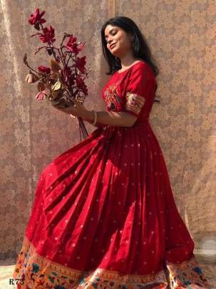 Traditional Paithani Silk Red Ready made Gown