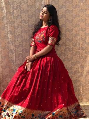 Traditional Paithani Silk Red Ready made Gown