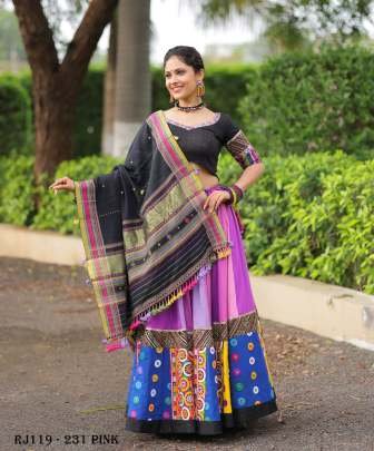 Traditional Pink Digital Print Muslin Cotton Chaniya Choli For Navratri