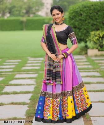 Traditional Pink Digital Print Muslin Cotton Chaniya Choli For Navratri