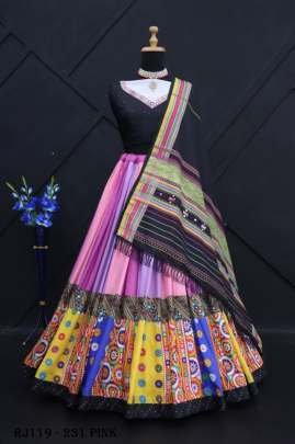 Traditional Pink Digital Print Muslin Cotton Chaniya Choli For Navratri