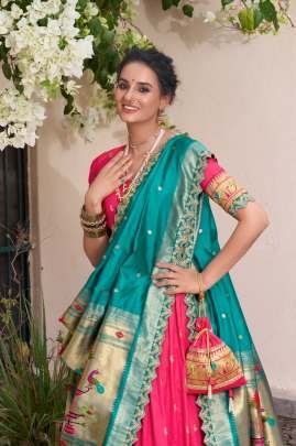 Traditional Pink Paithani Lehenga Choli In Jacquard Silk