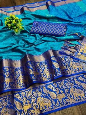 Traditional Royal Blue Color Cotton Jacquard Silk Saree With Contrast Pallu