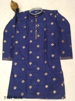 Traditional Wear Blue Pure Silk Kurta Pajama Set