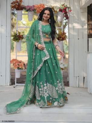 Traditional Wear Embroidered Green Lehenga Choli