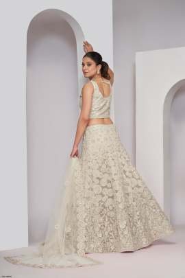 Traditional Wear White Soft Net Embroidery Lehenga Choli