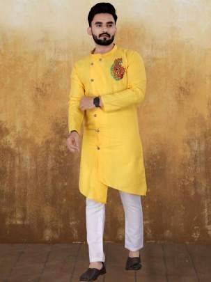 Traditional Yellow Cotton Kurta Pyjama