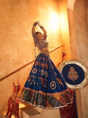 Traditonal Muslin Cotton Real Mirror Work Navratri Lehenga
