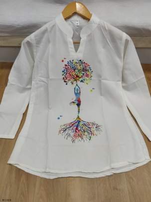 Tree Digital Print Rayon White Ladies Top