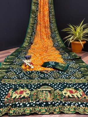 trendi  original Bandhani Print Green Saree 