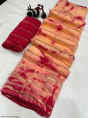 Trendi Viscos Lining Tie Dye Latkan Silk Red Saree 
