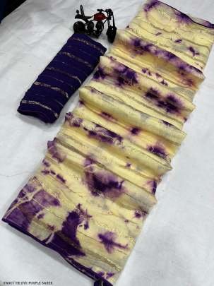 Trendi Viscos Lining Tie Dye Latkan Silk Purple Saree 