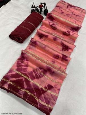 Trendi Viscos Lining Tie Dye Latkan Silk Maroon Saree 