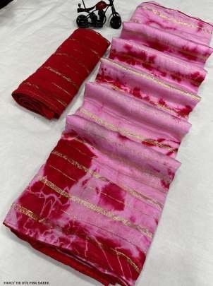 Trendi Viscos Lining Tie Dye Latkan Silk Pink Saree 