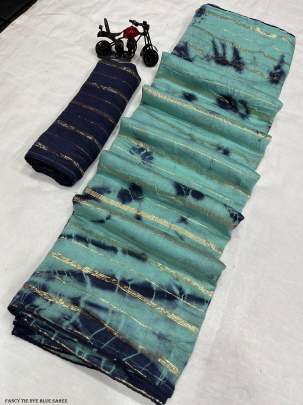 Trendi Viscos Lining Tie Dye Latkan Silk Blue Saree 