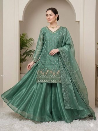 Trending Beads Work Green Palazzo Suit Set