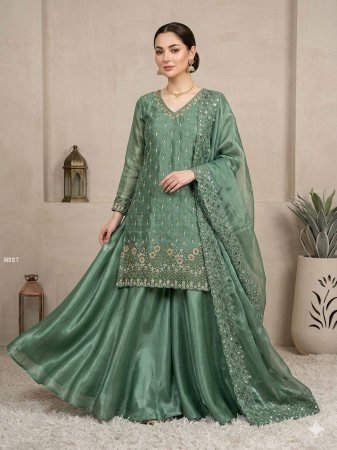 Trending Beads Work Green Palazzo Suit Set