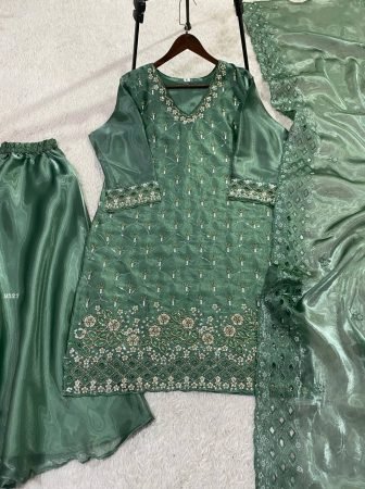 Trending Beads Work Green Palazzo Suit Set