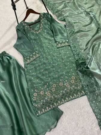 Trending Beads Work Green Palazzo Suit Set