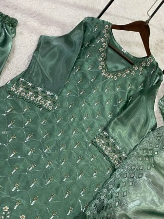 Trending Beads Work Green Palazzo Suit Set