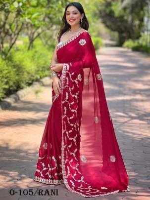 Trending Coding Foil Embroidered Rani saree