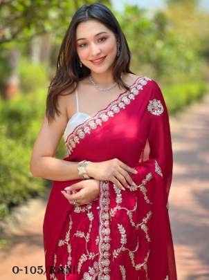 Trending Coding Foil Embroidered Rani saree